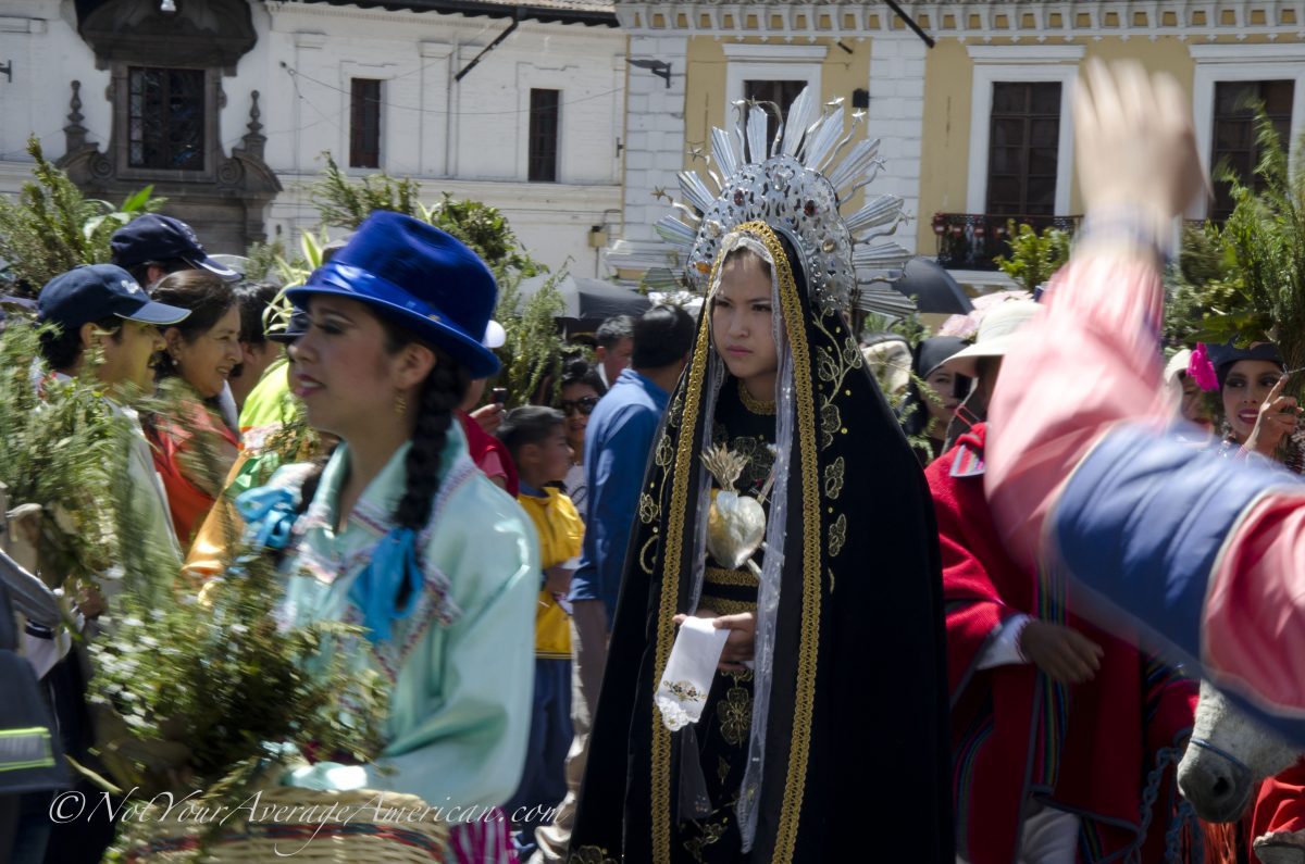 The Virgin Mary making her way to the stage in the Palm Sunday festivities, Quito, Ecuador | ©Angela Drake