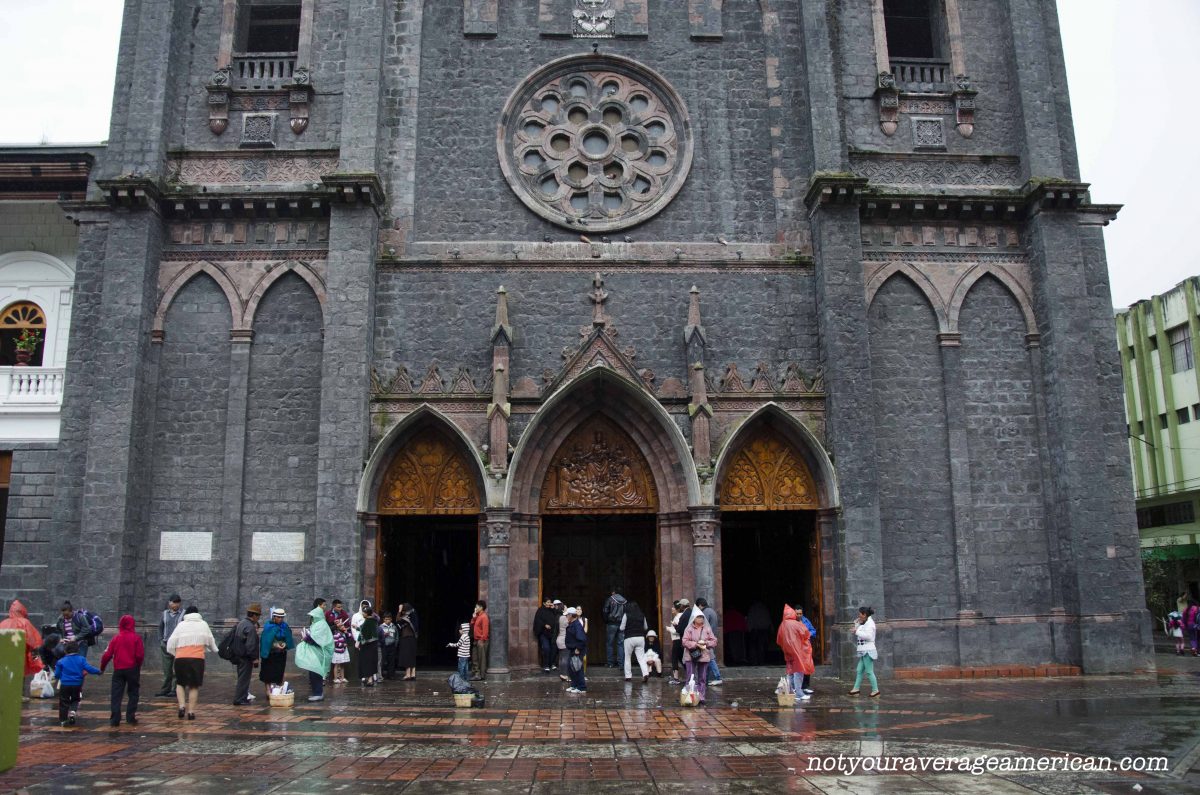 The front of the Basilica de Agua Santa, Baños, Ecuador.
