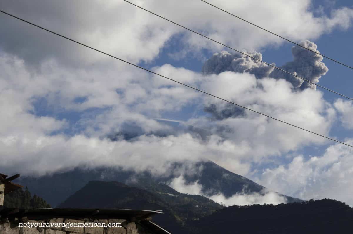 The Volcano Tungurahua as seen from the streets of Baños.