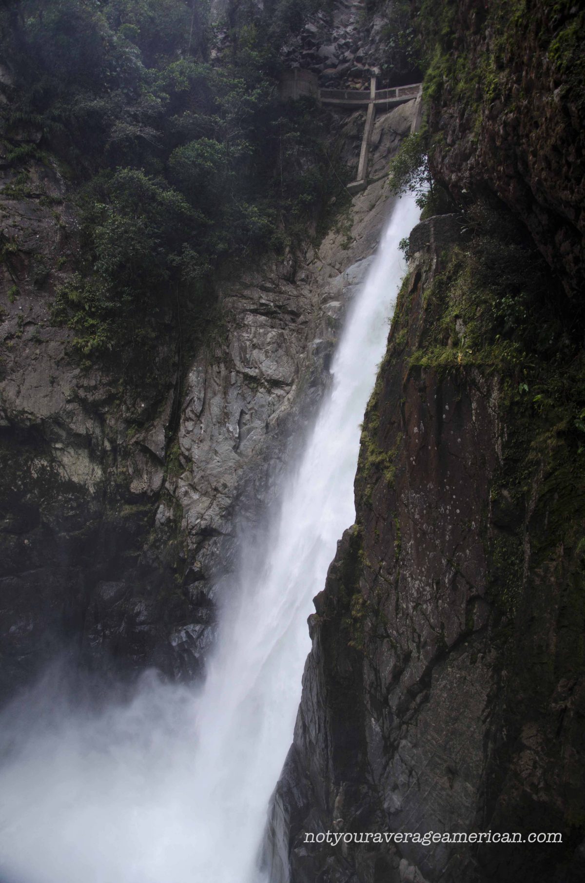 Falling anywhere from 80-100 meters depending on the source, Pailón del Diablo, Baños, Ecuador
