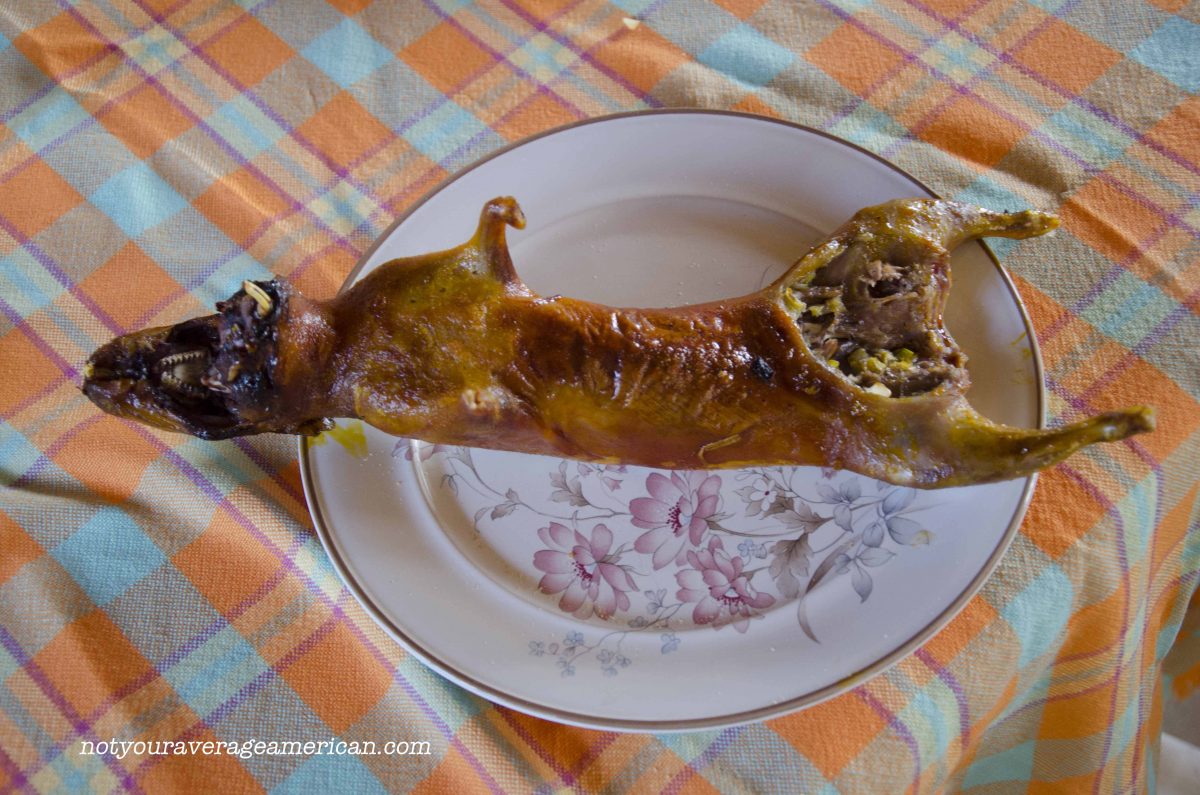 The finished roast guinea pig | ©Angela Drake