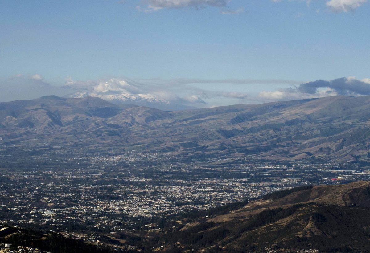 Conocoto and Sangolqui with the volcano Cayambe in the distance.