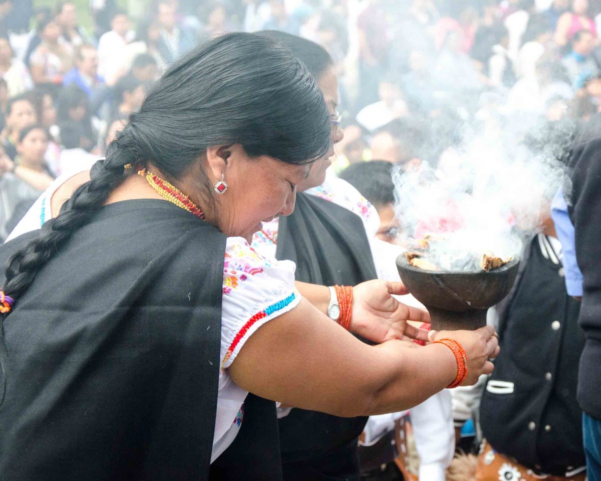 Sacred Cleansing in Smoke, School Children Take of the Plaza, Cotacachi, Ecuador