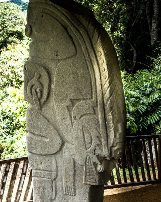 This statue shows a Jaguar man with at least three other animals on his back; Alto de los Piedras, Isnos, Colombia | ©Ernest Scott Drake