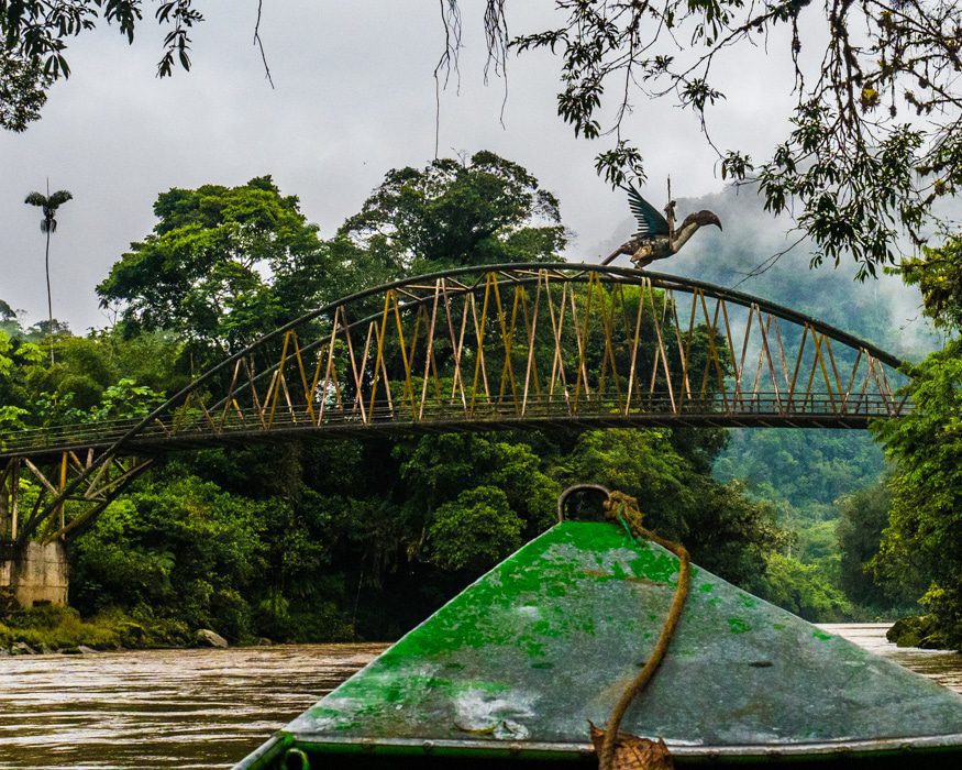 Just upstream from the Cabanas Yankuam, this bridge celebrates a local Shuar legend. | ©Ernest Scott Drake