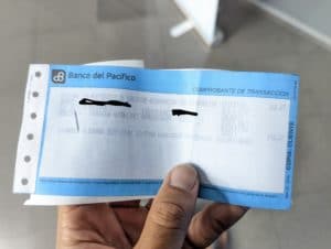 Proof of payment for visa extension, Ecuador