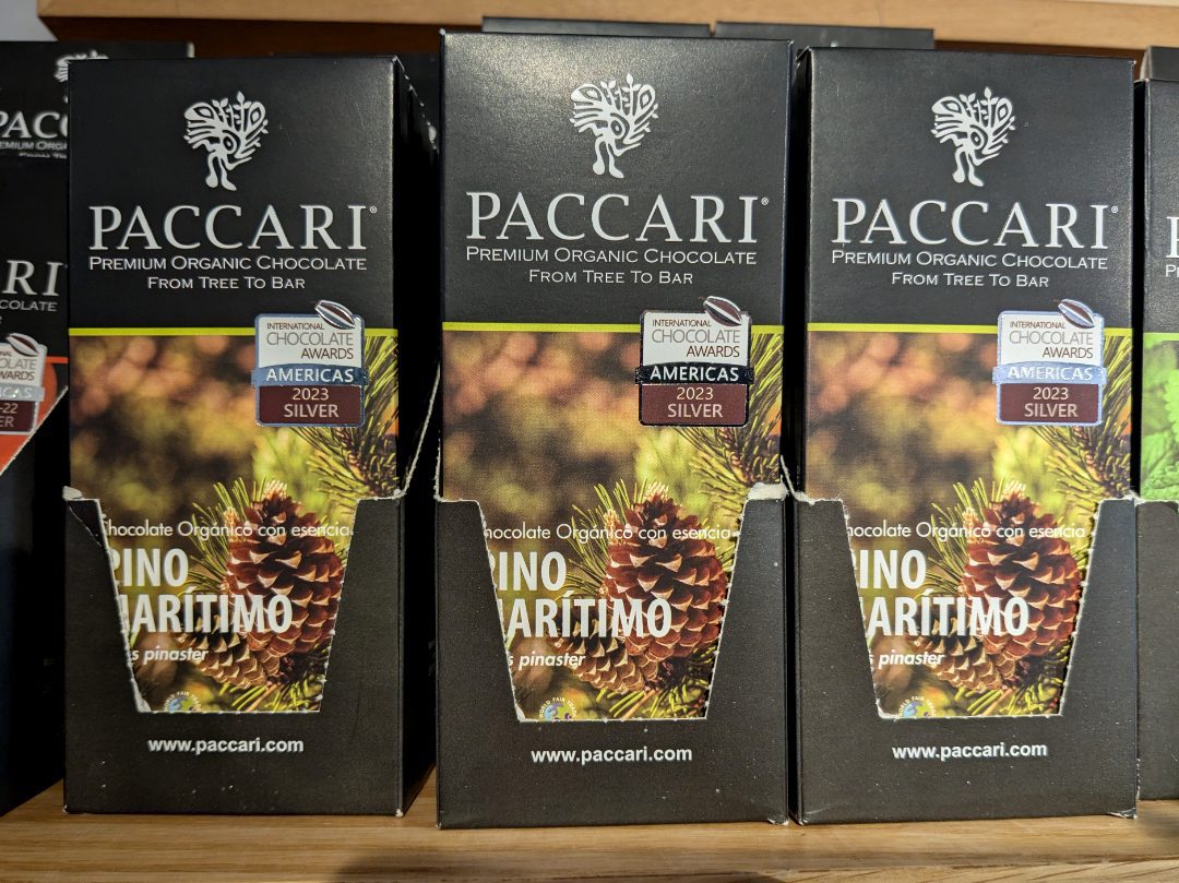 Paccari's award-winning chocolate bar, Piño Maritimo (Maritime Pine)