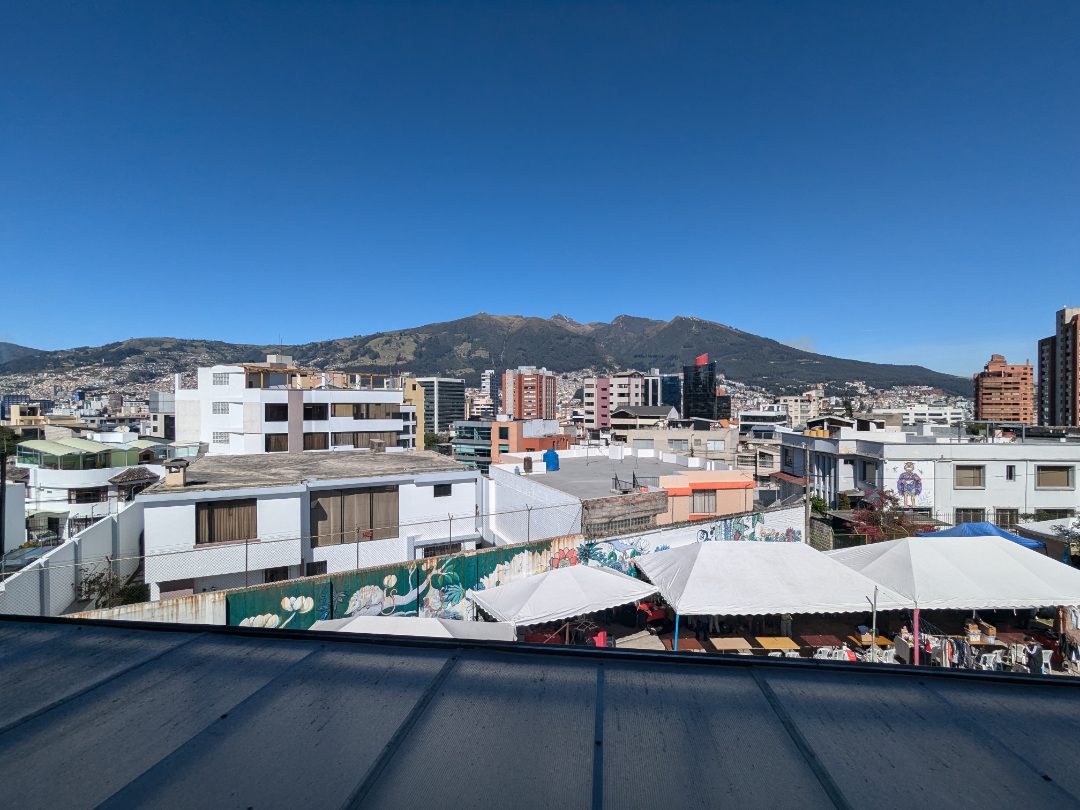 A view of the Pichincha Volcano and Quito from the Paccari Cafe in La Floresta