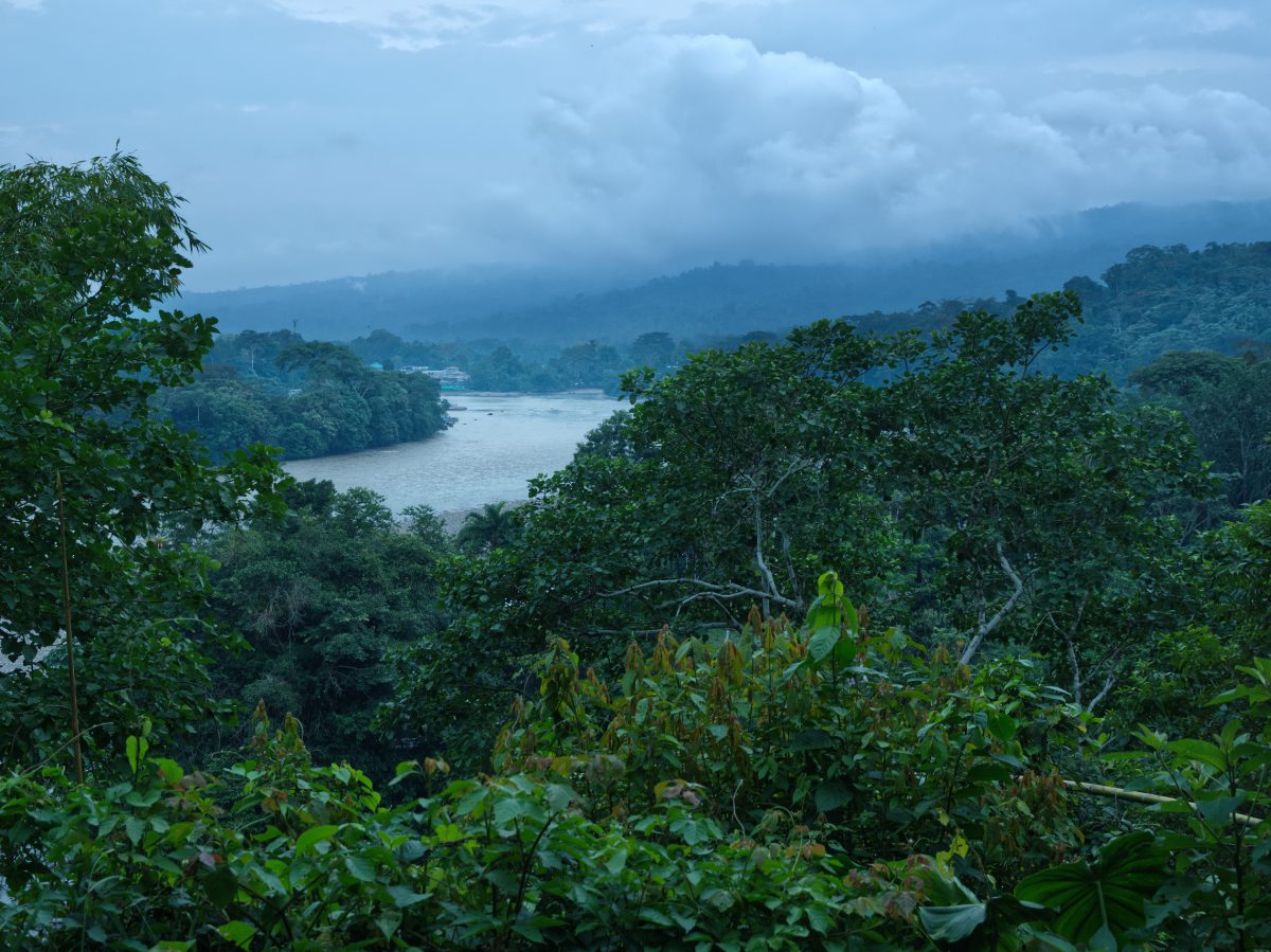 The view from the Eco Selva Orchid Garden takes in a bend of Napo River with a peekaboo view of Misahualli