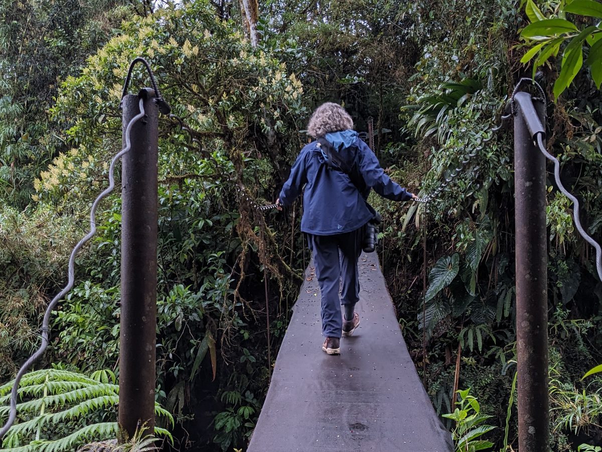 Angie wearing a Craft Sportswear Women's CORE Explore Shell Jacket while walking across a bridge in the Amazon. Angie wearing a Craft Sportswear Women's CORE Explore Shell Jacket while walking across a bridge in the Amazon.