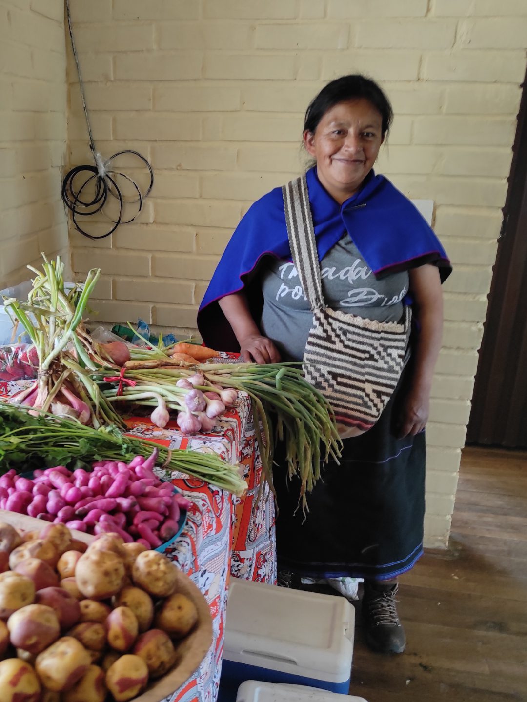 A vendor at MERCADAGRO sells local produce.