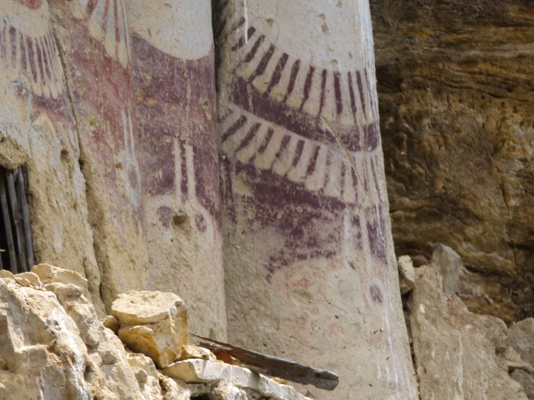 A close-up of the lower halves of the Karajia sarcophagi show symbols that may signify gender