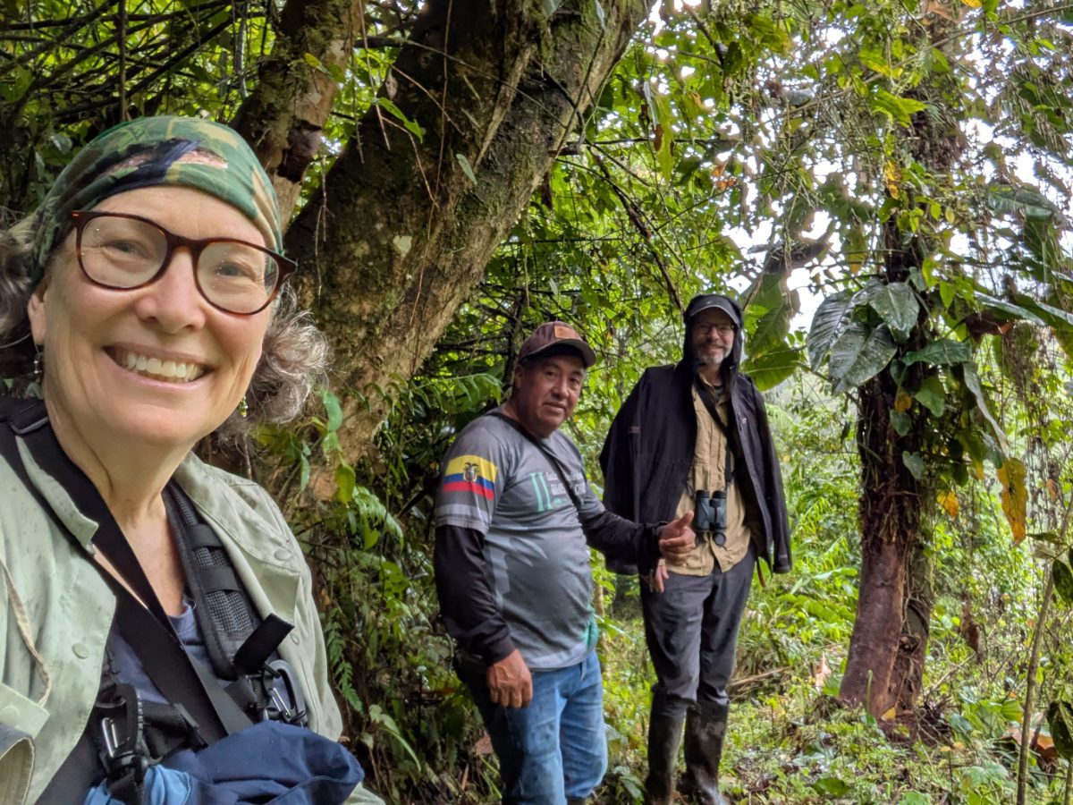 Hiking with our friend, geared up with Athlon binoculars, shoulder harness, and camera gear