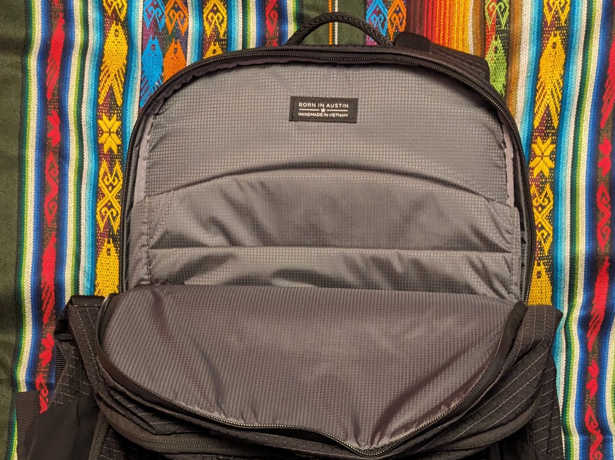 The unzipped laptop pocket of Gossamer Gear's Aero Jet Carry-on Backpack
